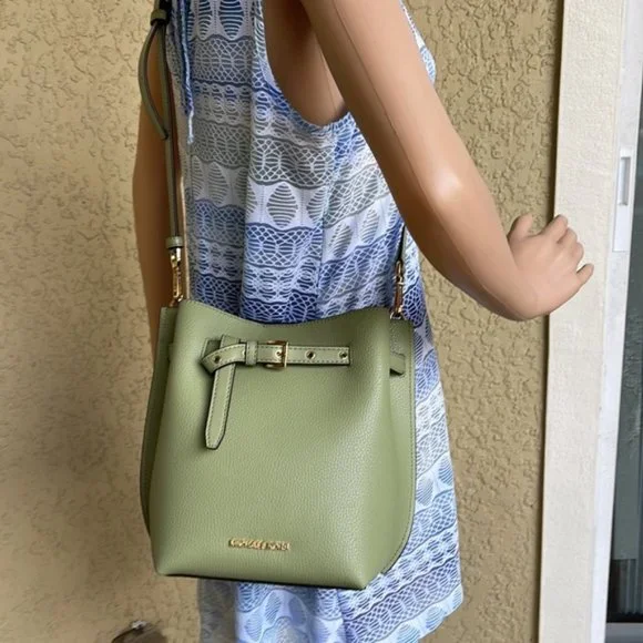 Michael Kors Emilia Small Bucket Bag Messenger Leather Light Sage - Picture 12 of 16